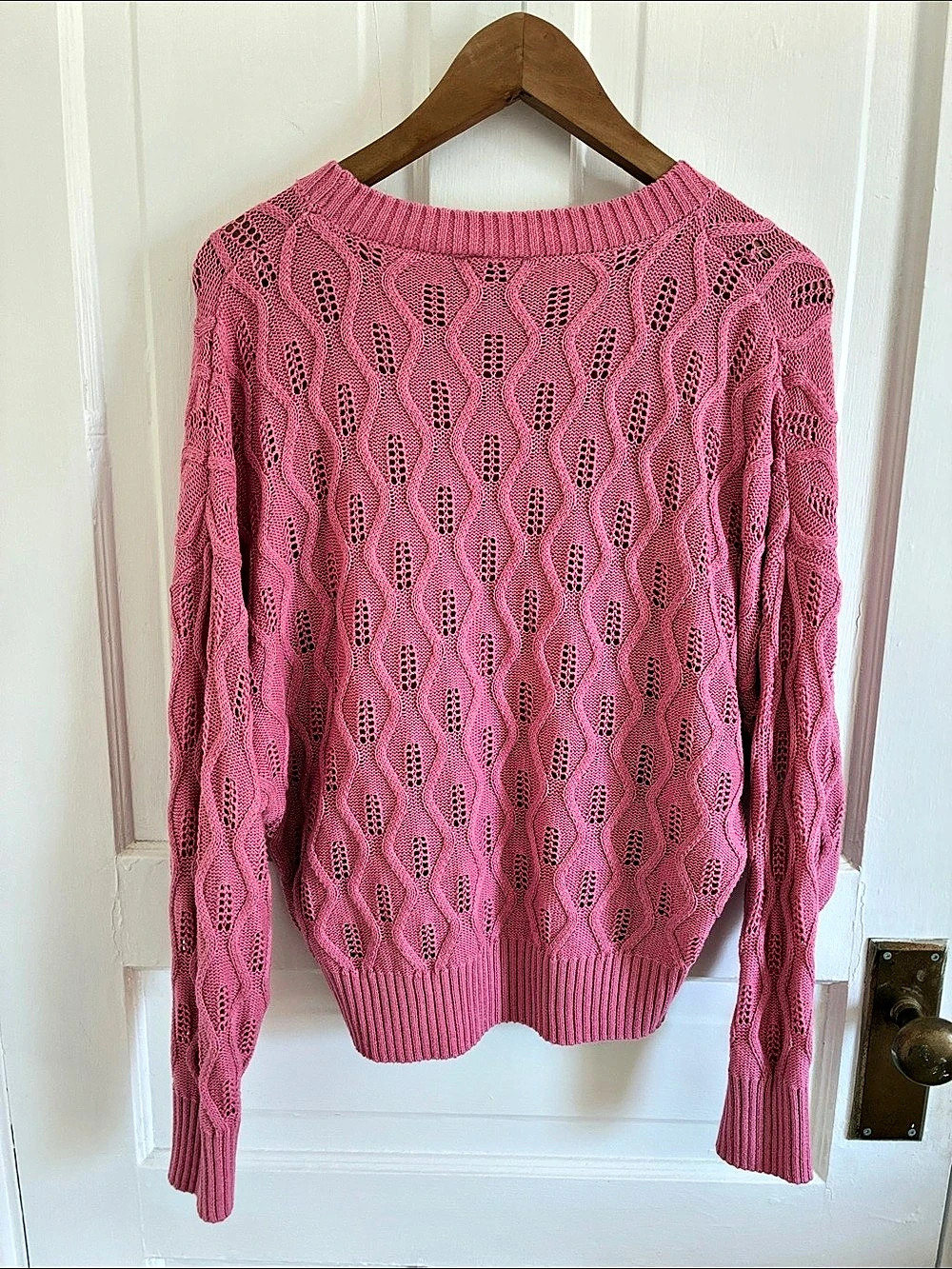 ICHI Open Knit Cable Sweater Pink Medium